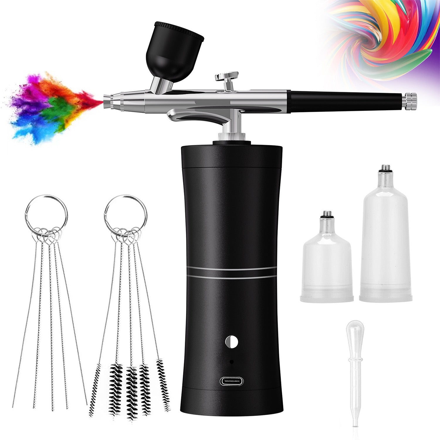 🎨🔥 Rechargeable Cordless Airbrush Kit 30PSI | 10-in-1 Pro Spray Gun⚡60 Min Runtime🌟【Nails/Cake/Barber】Portable Compressor for Makeup, Painting, Cookie Decor (Black) 🎨🔥 Rechargeable Cordless Airbrush Kit 30PSI | 10-in-1 Pro Spray Gun⚡60 Min Runtime🌟【Nails/Cake/Barber】Portable Compressor for Makeup, Painting, Cookie Decor (Black)